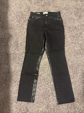 Universal Thread Black Straight-Leg Jeans with Leather Trim